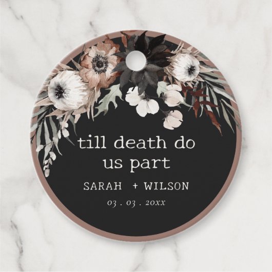 Boho Rustic Gothic Rust Black Botanical Wedding Geschenkanhänger (Vorderseite)