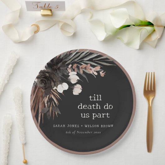 Boho Rustic Gothic Rust Black Botanical Wedding Pappteller (Hochzeit)