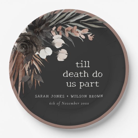 Boho Rustic Gothic Rust Black Botanical Wedding Pappteller (Vorderseite)
