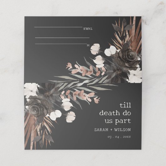 Boho Rustic Gothic Rust Black Botanical Wedding Platzkarte (Außenseite Aufgefaltet)