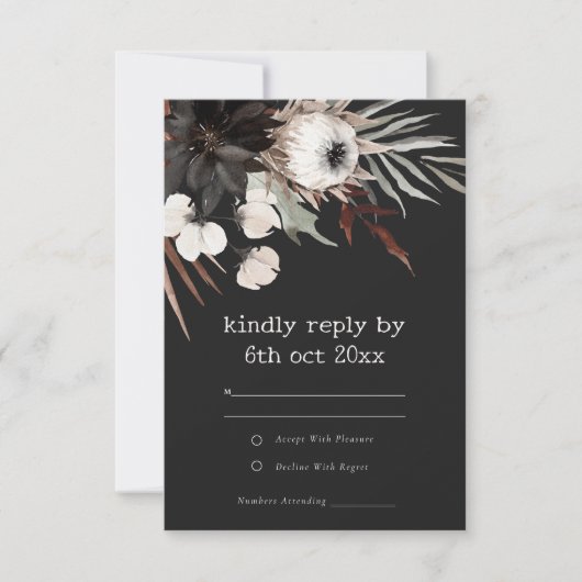 Boho Rustic Gothic Rust Black Botanical Wedding RSVP Karte (Vorderseite)
