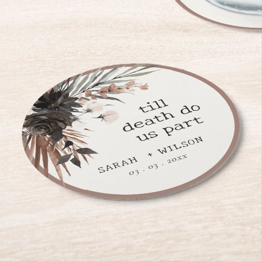 Boho Rustic Gothic Rust Black Botanical Wedding Runder Pappuntersetzer (Angewinkelt)