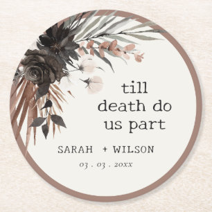 Boho Rustic Gothic Rust Black Botanical Wedding Runder Pappuntersetzer