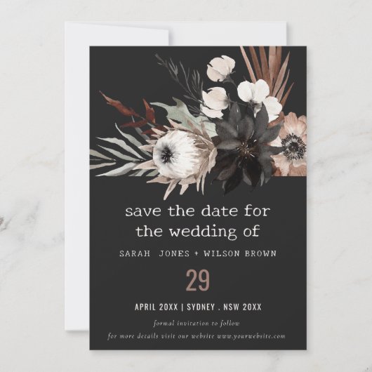 Boho Rustic Gothic Rust Black Botanical Wedding Save The Date (Vorderseite)