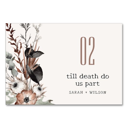 Boho Rustic Gothic Rust Black Botanical Wedding Tischnummer (Rückseite)