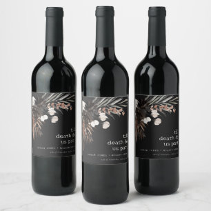Boho Rustic Gothic Rust Black Botanical Wedding Weinetikett