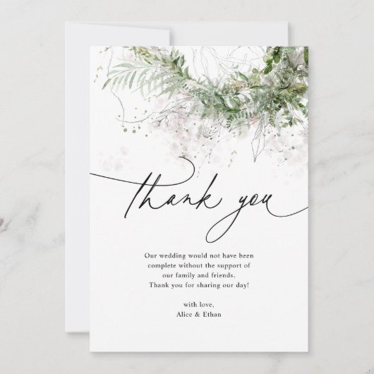 Boho Rustic Greenerity Wedding Vielen Dank Dankeskarte (Vorderseite)