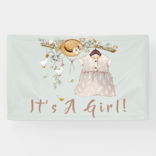 Boho Rustic Greenery Girl Baby Banner (Horizontal)