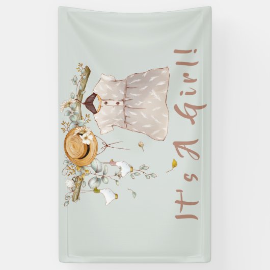 Boho Rustic Greenery Girl Baby Banner (Vertikal)