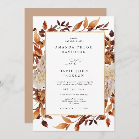 Boho Rustic Herbst Herbst Leaves Grüne Hochzeit Einladung (Vorne/Hinten)