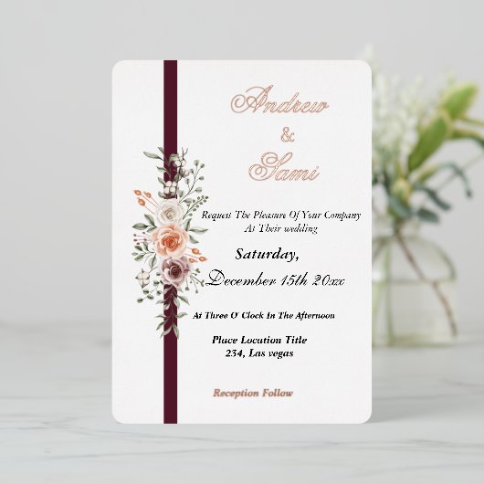 Boho Rustic Hochzeit Einladung (Stehend vorne)