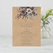 Boho Rustic Kraft Floral Pinecone Hochzeit Einladung (Stehend Vorderseite)