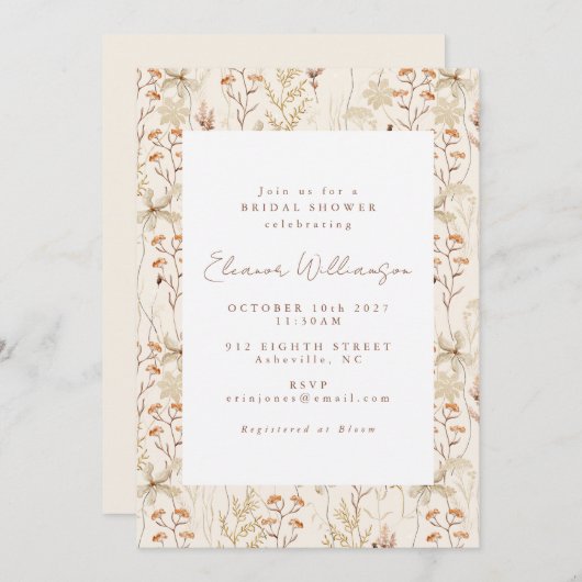 Boho Rustic Meadow Blume Brautparty Einladung (Vorne/Hinten)