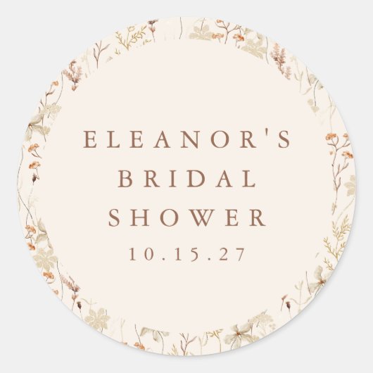 Boho Rustic Meadow Blume Brautparty Runder Aufkleber (Vorderseite)