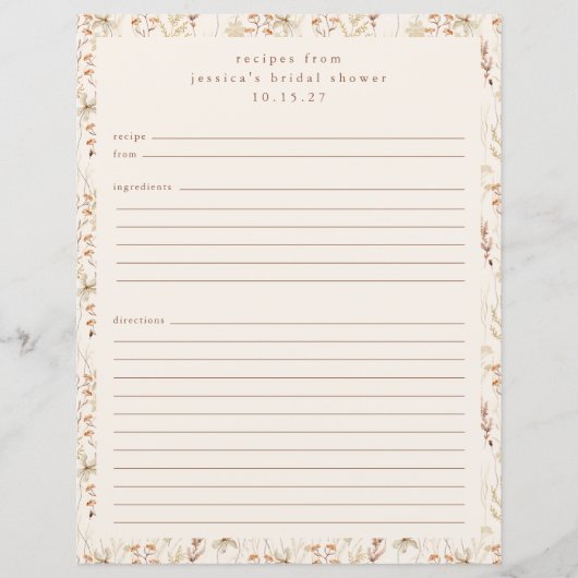 Boho Rustic Meadow Floral Personalisierte Rezept S (Vorderseite)