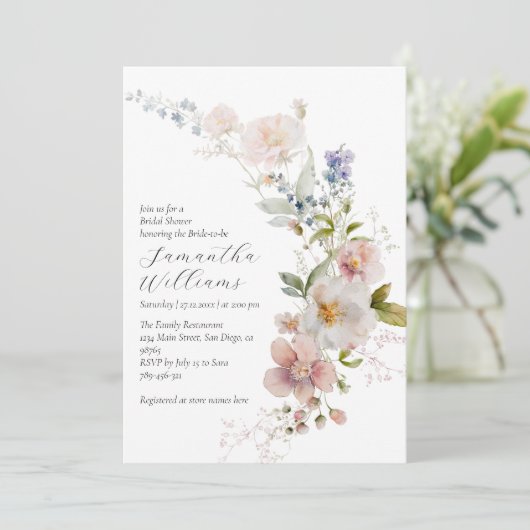 Boho Rustic Meadow Wildblume Brautparty Einladung (Stehend Vorderseite)