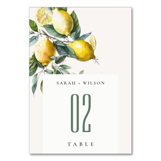 Boho Rustic Minimal Yellow Lemon Garden Wedding Tischnummer (Vorderseite)