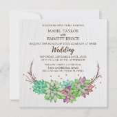 Boho Rustic Mint Floral Succulent Square Hochzeit Einladung (Vorderseite)
