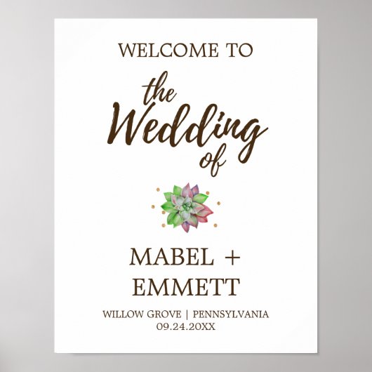Boho Rustic Mint Floral Succulent Wedding Willkomm Poster (Vorne)