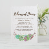 Boho Rustic Mint Floral Sukkuläres Probe Dinner Einladung (Stehend Vorderseite)