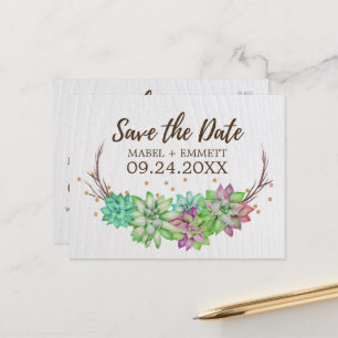 Boho Rustic Mint Floral Sukkulent Save the Date Ankündigungspostkarte