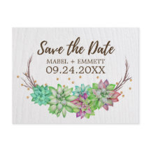 Boho Rustic Mint Floral Sukkulent Save the Date