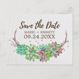 Boho Rustic Mint Floral Sukkulent Save the Date Ankündigungspostkarte
