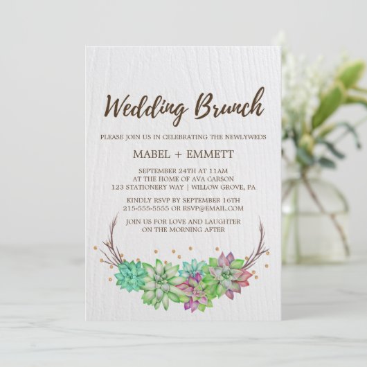 Boho Rustic Minz Blumenkohl Hochzeitsbrot Einladung (Stehend Vorderseite)