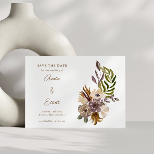 Boho Rustic Nature Plum Floral Save the Date Karte