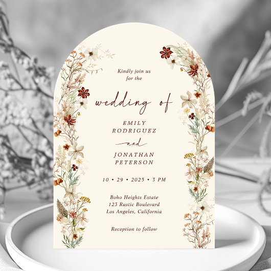 Boho Rustic Neutral Floral Romantic Arch Wedding Einladung