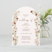 Boho Rustic Neutral Floral Romantic Arch Wedding Einladung (Stehend Vorderseite)