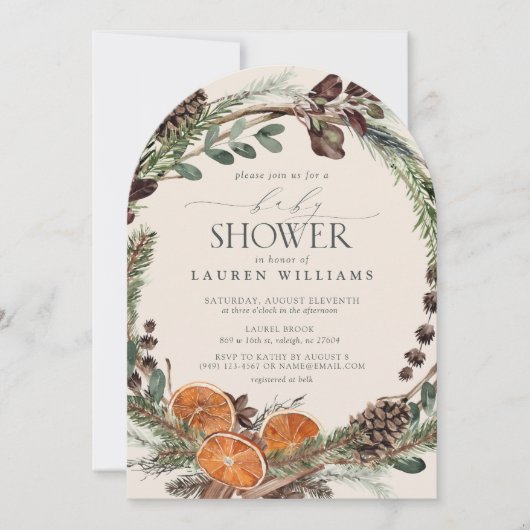 Boho Rustic Orange Moderne botanische Babydusche Einladung (Vorderseite)