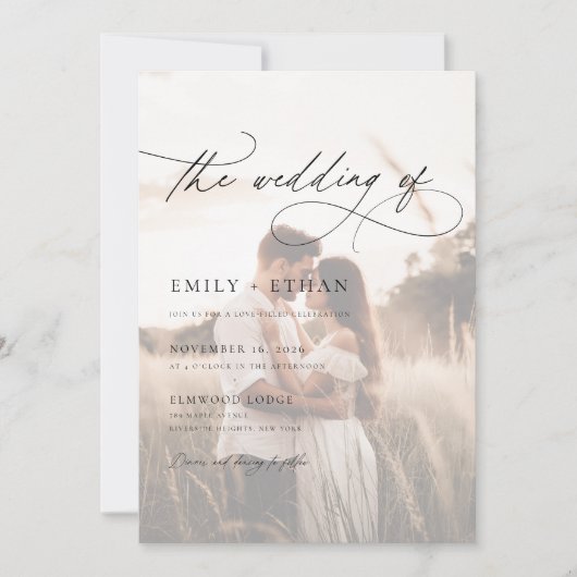 Boho Rustic Overlay Foto Wedding Einladung (Vorderseite)