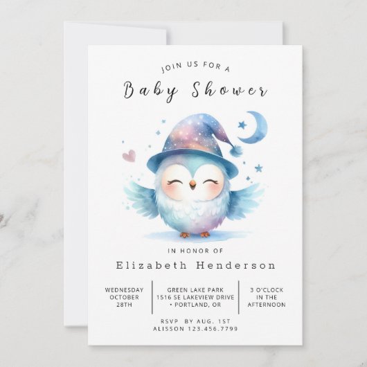 Boho Rustic Owl Babydusche Einladung (Vorderseite)