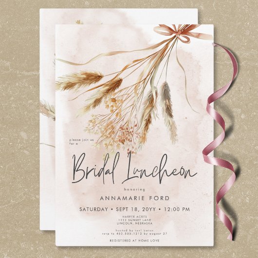 Boho Rustic Pampas & Dried Bouquet Bridal Luncheon Einladung