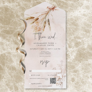 Boho Rustic Pampas & Dried Grass Bouquet QR Code All In One Einladung