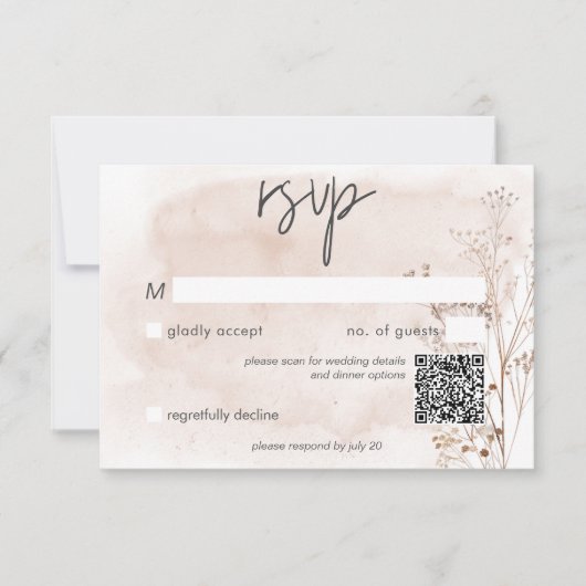 Boho Rustic Pampas & Dried Grass Bouquet QR Code RSVP Karte (Vorderseite)