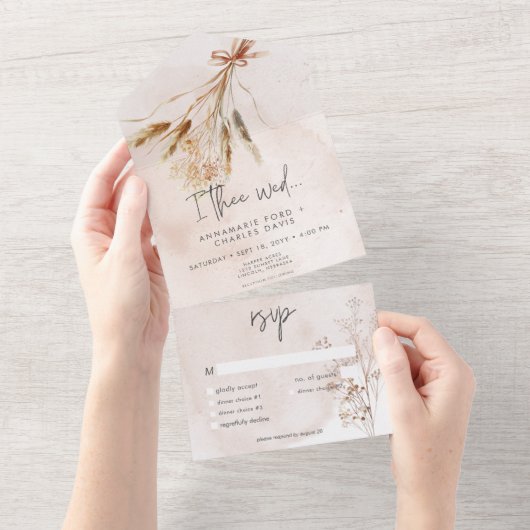 Boho Rustic Pampas & Driving Grass Bouquet Dinner All In One Einladung (Abreißen)