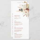 Boho Rustic Pampas Floral Wedding Menu & Drinks Menükarte (Vorne/Hinten)
