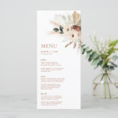 Boho Rustic Pampas Floral Wedding Menu & Drinks Menükarte (Stehend Vorderseite)