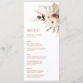 Boho Rustic Pampas Floral Wedding Menu & Drinks Menükarte (Vorderseite)