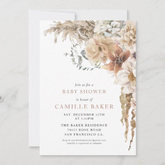 Boho Rustic Pampas Grass Baby Dusche Einladung (Vorderseite)