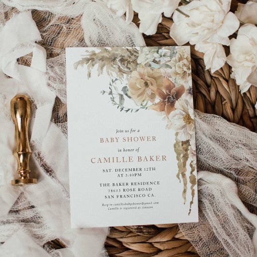 Boho Rustic Pampas Grass Baby Dusche Einladung