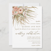 Boho Rustic Pampas Grass Peach Floral Wedding Einladung (Vorderseite)