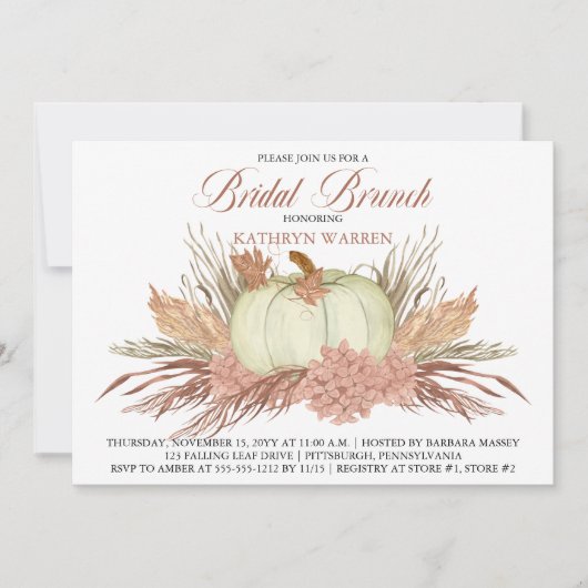 Boho Rustic Pampas Grass | Pumpkin Bridal Brunch Einladung (Vorderseite)
