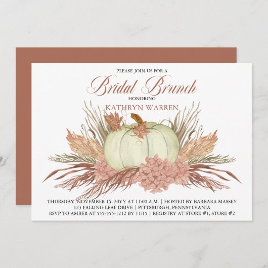 Boho Rustic Pampas Grass | Pumpkin Bridal Brunch Einladung (Vorne/Hinten)