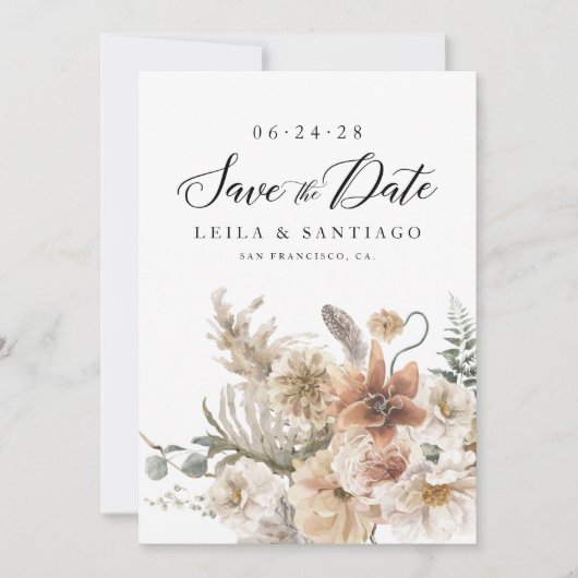 Boho Rustic Pampas Grass Save the Date Einladung (Vorderseite)