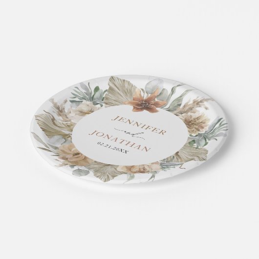 Boho Rustic Pampas Grass Wedding Paper Tellers Pappteller (Schrägansicht)