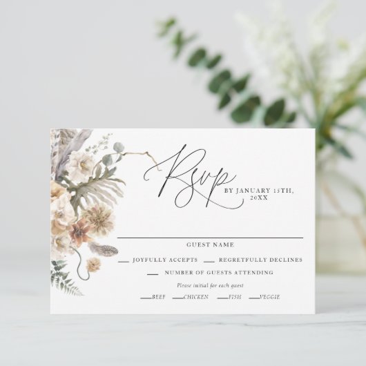 Boho Rustic Pampas Grass Wedding RSVP Card (Stehend Vorderseite)
