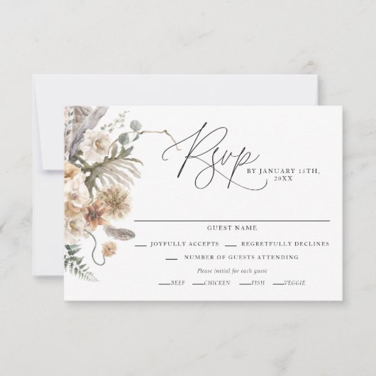 Boho Rustic Pampas Grass Wedding RSVP Card Karte (Vorderseite)